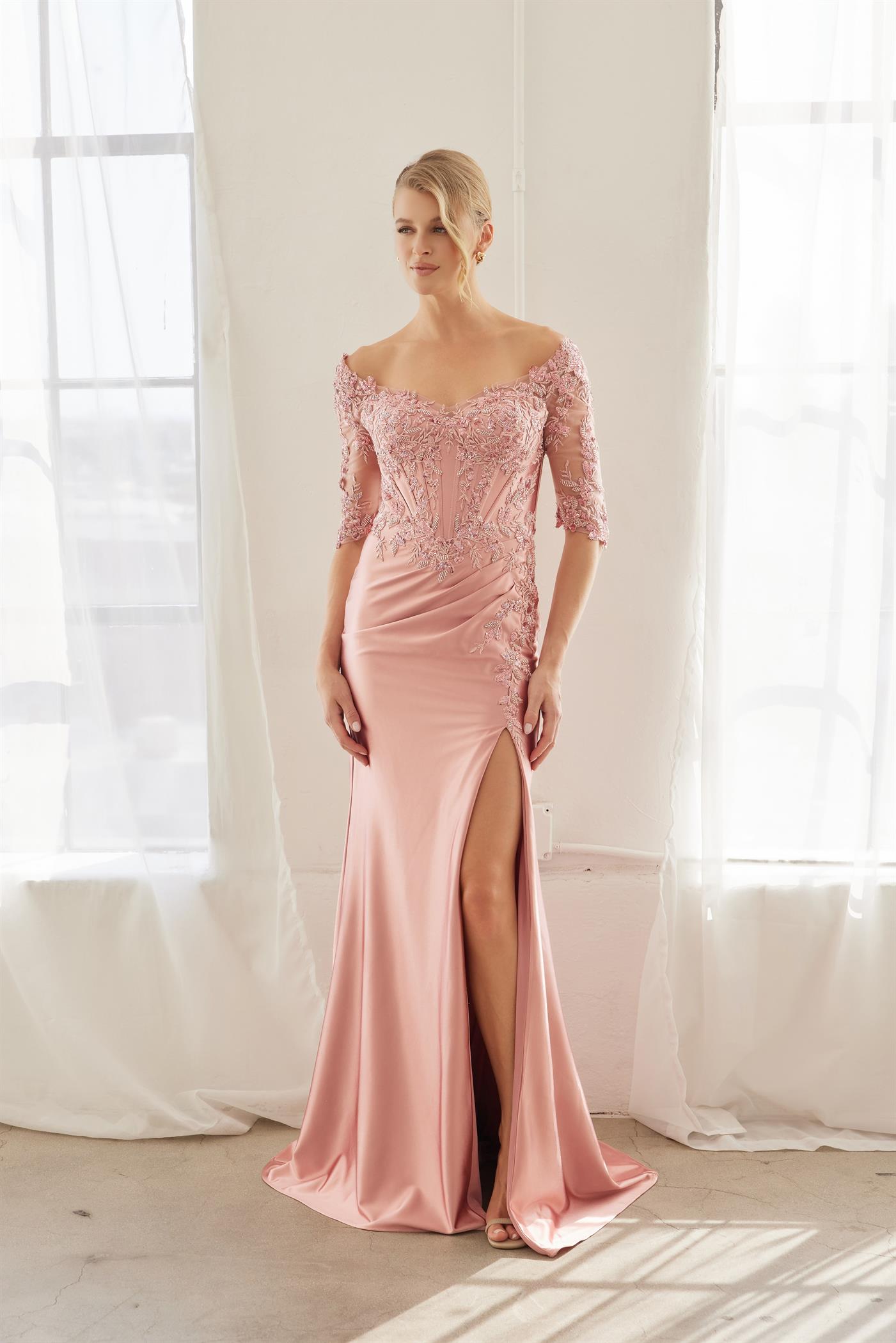 SCOOP NECKLINE AND BACK EMBROIDERED BONED WAISTLINE