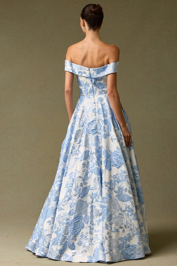 Off Shoulder Sweetheart Neckline Jacquard Dress AN26033-JACQ