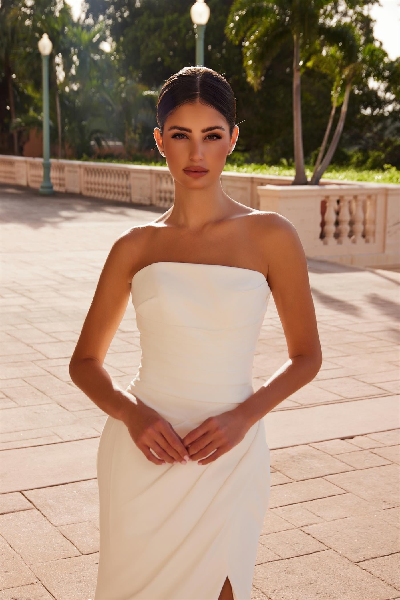 Strapless Straight Top Pleaded Waistline Lace-up B JW1031