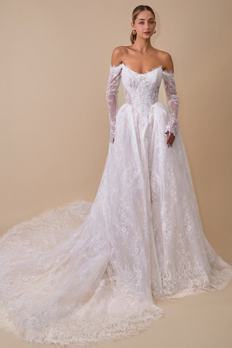 LACE WEDDING BALL GOWN WITH LONG SLEEVES
