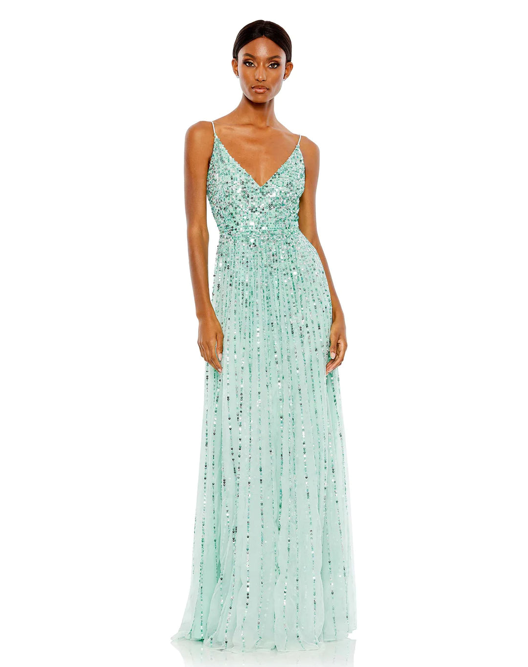Mac Duggal SEQUINED SLEEVELESS WRAP OVER A LINE GOWN #10928