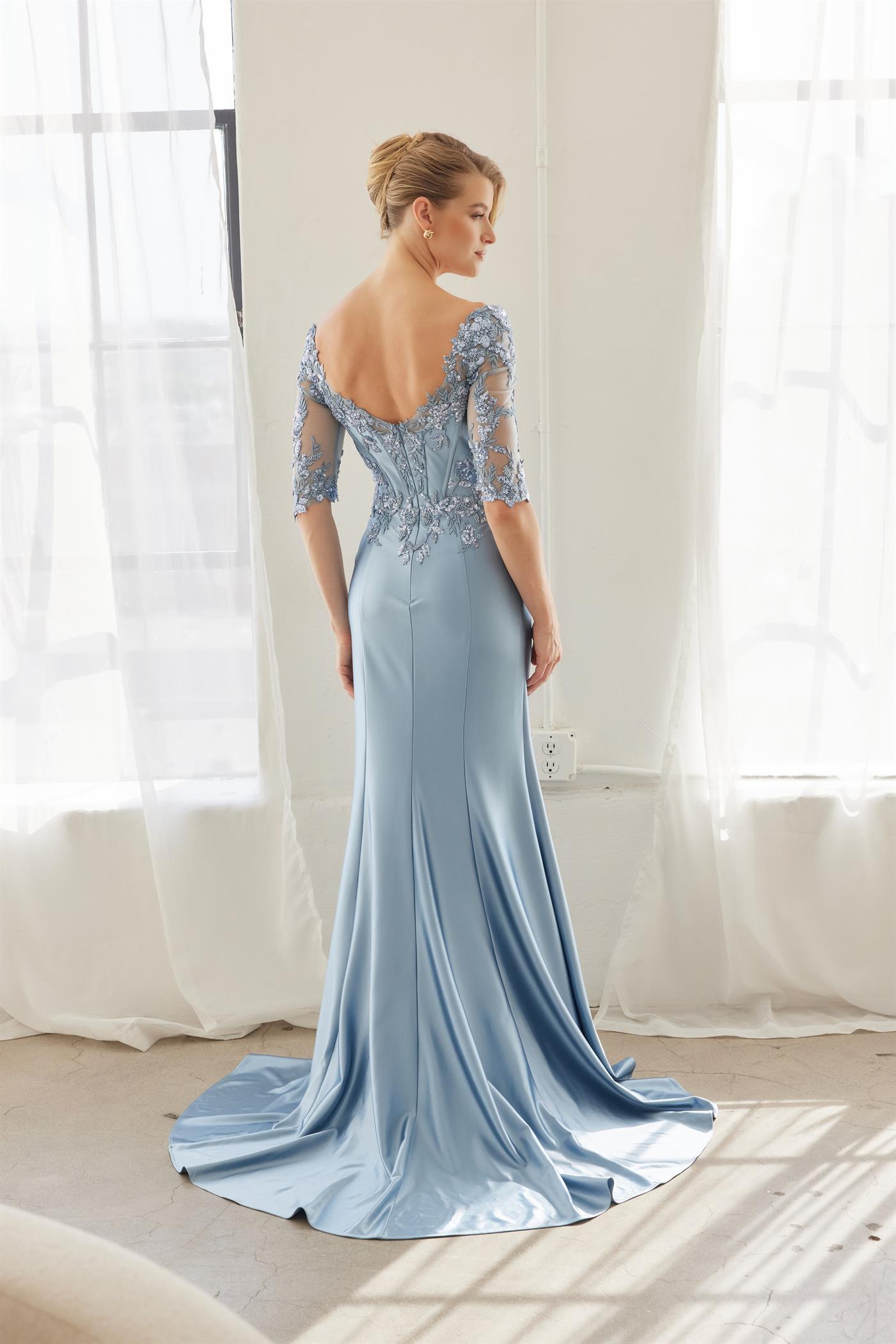 SCOOP NECKLINE AND BACK EMBROIDERED BONED WAISTLINE