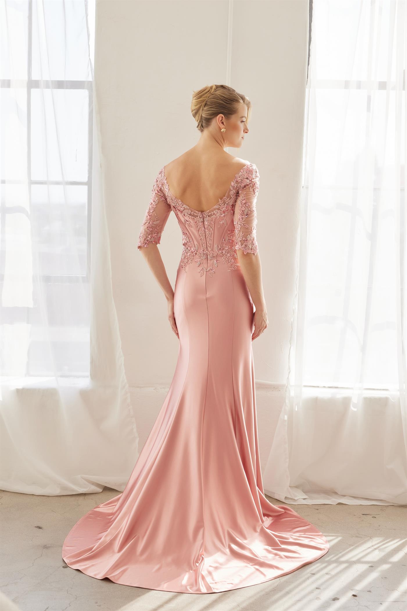SCOOP NECKLINE AND BACK EMBROIDERED BONED WAISTLINE