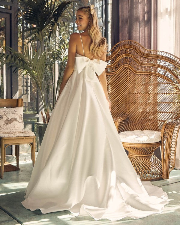 Sqaure neck Wedding dress with Bow