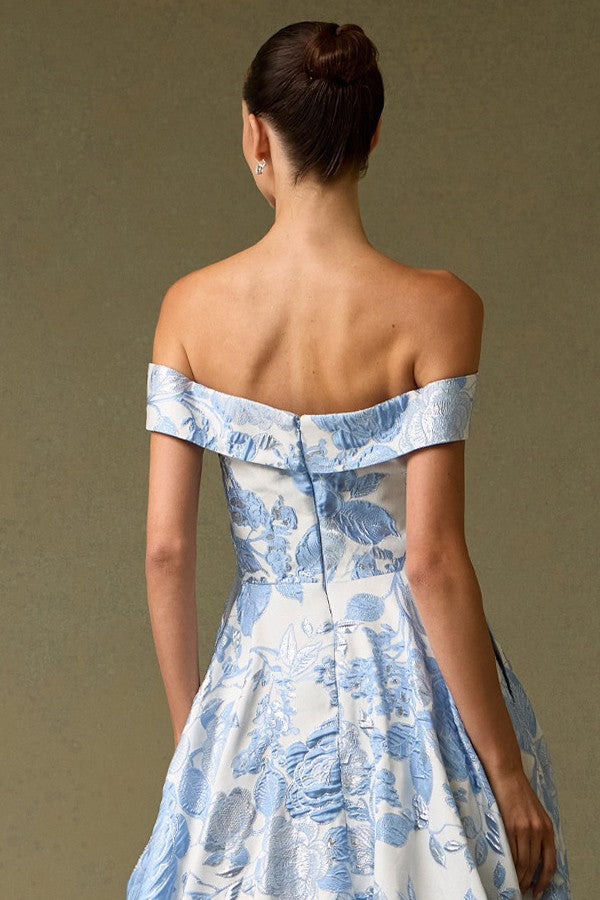 Off Shoulder Sweetheart Neckline Jacquard Dress  AN26033-JACQ