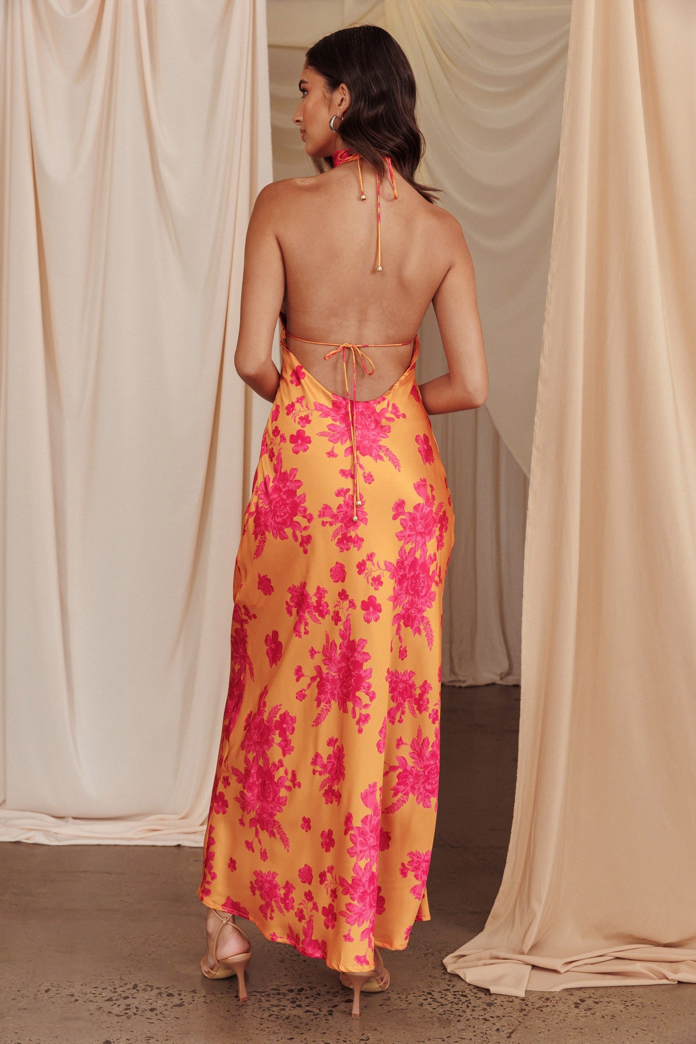 BACKLESS HALTERNECK SATIN MAXI DRESS ST5085D-1