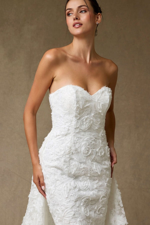 Romantic Tea-length Sheath Wedding Dress W/ Overskirt  SRW2562M-W-MIDI