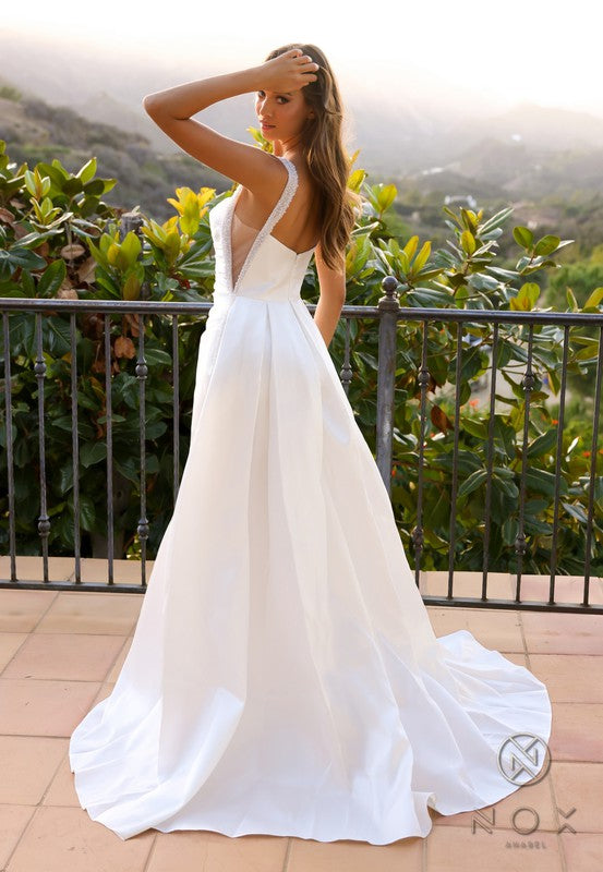 Pearl Strap Boat neck Bridal dress