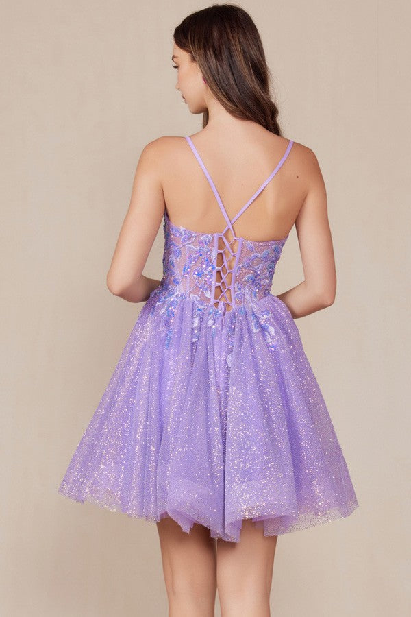 PURPLE SLEEVELESS EMBROIDERY SEQUIN GLITTER COCKTAIL DRES E901