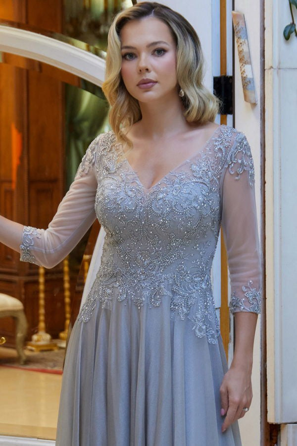 Sheer 3 Quarter Sleeves V Neckline Mob Dress Sheer 3 Quarter Sleeves V Neckline Mob Dress  433-572-4X-Mob