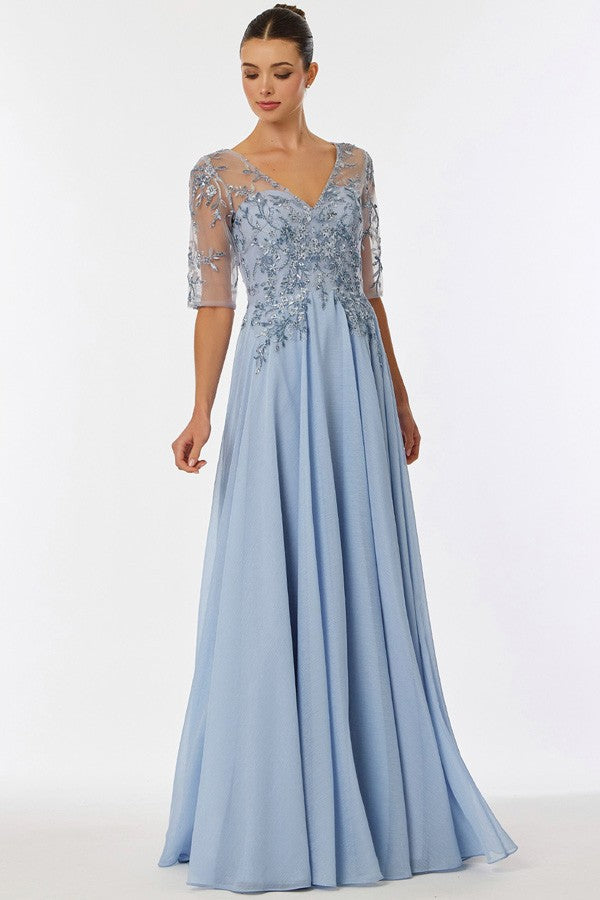 Sheer Short Sleeve V Neckline Chiffon Mob Dress Sheer Short Sleeve V Neckline Chiffon Mob Dress  SR2520-4X-Mob