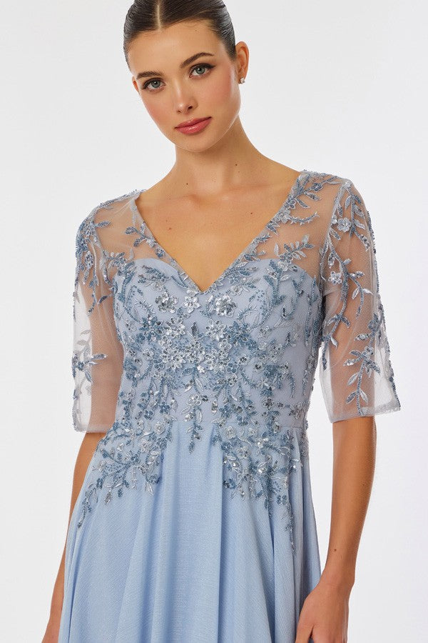 Sheer Short Sleeve V Neckline Chiffon Mob Dress Sheer Short Sleeve V Neckline Chiffon Mob Dress  SR2520-4X-Mob