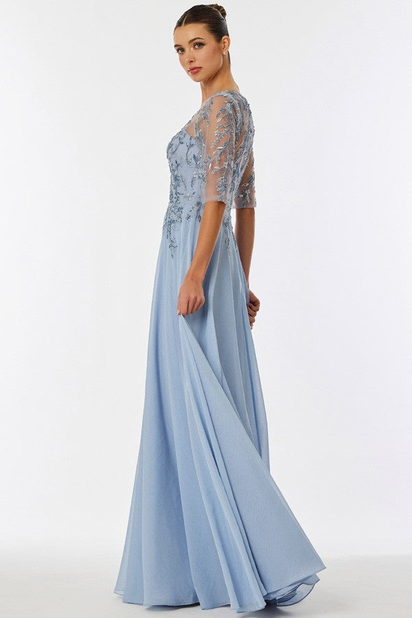 Sheer Short Sleeve V Neckline Chiffon Mob Dress Sheer Short Sleeve V Neckline Chiffon Mob Dress  SR2520-4X-Mob