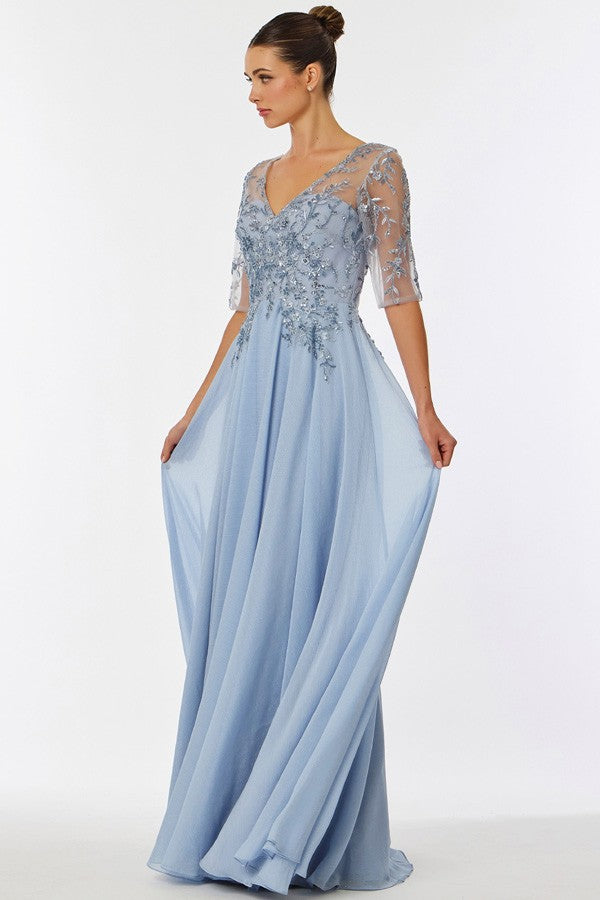 Sheer Short Sleeve V Neckline Chiffon Mob Dress Sheer Short Sleeve V Neckline Chiffon Mob Dress  SR2520-4X-Mob