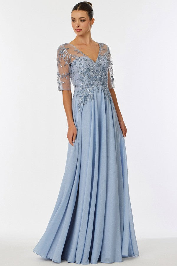 Sheer Short Sleeve V Neckline Chiffon Mob Dress Sheer Short Sleeve V Neckline Chiffon Mob Dress  SR2520-4X-Mob