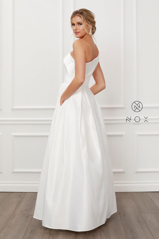 ELEGANT ONE SHOULDER ELEGANT SATIN A-LINE LONG E469