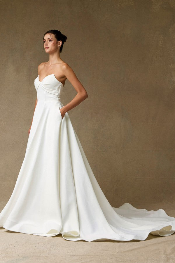 Strapless Pleat Top Stretch Satin Bridal Gown  MFW24118-W