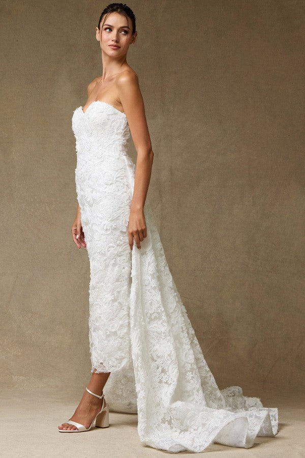 Romantic Tea-length Sheath Wedding Dress W/ Overskirt  SRW2562M-W-MIDI