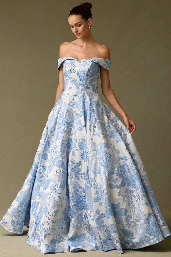 Off Shoulder Sweetheart Neckline Jacquard Dress  AN26033-JACQ
