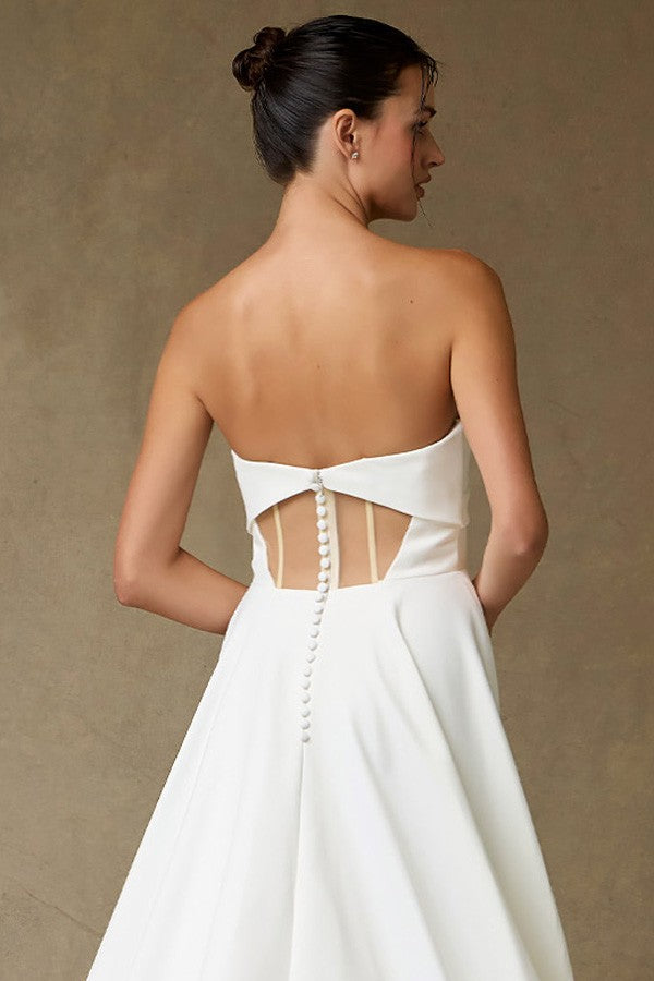 Strapless Pleat Top Stretch Satin Bridal Gown  MFW24118-W