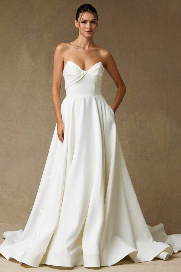 Strapless Pleat Top Stretch Satin Bridal Gown  MFW24118-W