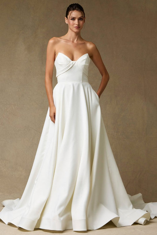 Strapless Pleat Top Stretch Satin Bridal Gown  MFW24118-W