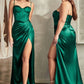 7495 FITTED SATIN BUSTIER DRAPED GOWN
