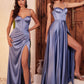 7495 FITTED SATIN BUSTIER DRAPED GOWN