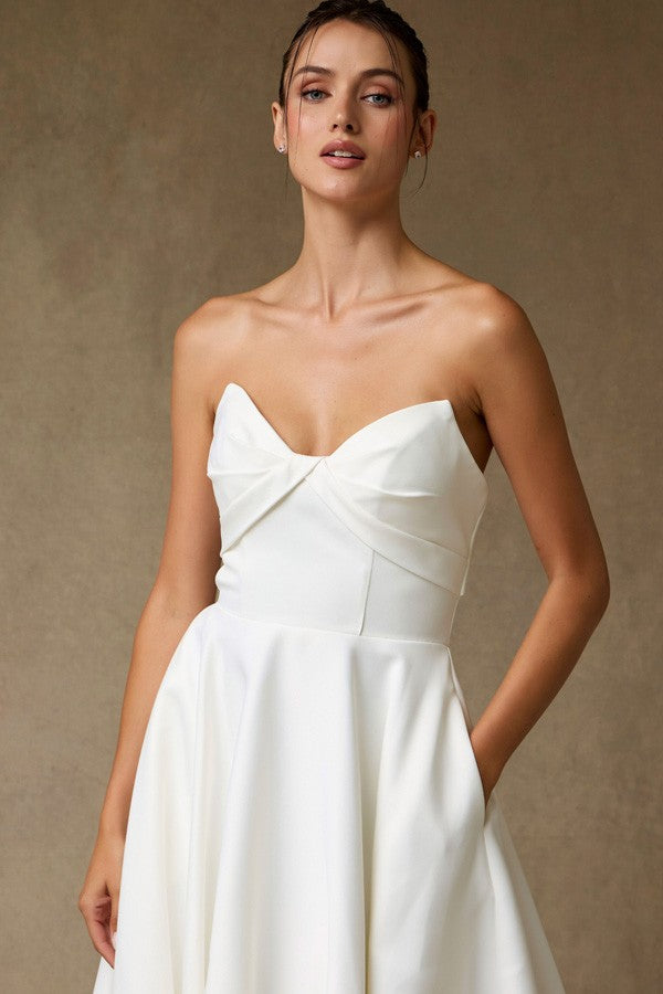 Strapless Pleat Top Stretch Satin Bridal Gown  MFW24118-W