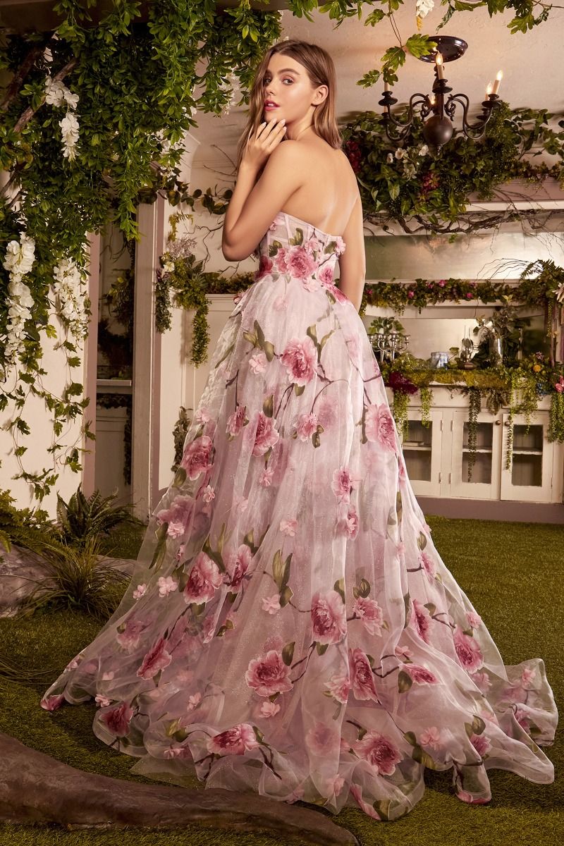 A1035 PORTRAIT OF A ROSE PRINTED ORGANZA GOWN