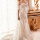 BAROQUE MOTIF GLITTER PRINTED OFF THE SHOULDER MERMAID BRIDAL GOWN-A1104W Ladivine