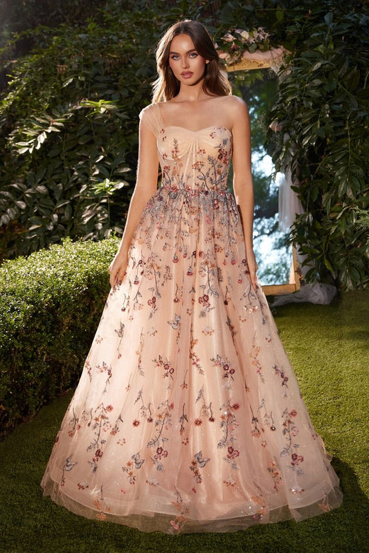 A1289 FLORAL EMBROIDERED A-LINE DRESS