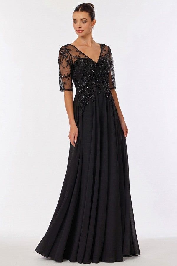 Sheer Short Sleeve V Neckline Chiffon Mob Dress Sheer Short Sleeve V Neckline Chiffon Mob Dress  SR2520-4X-Mob