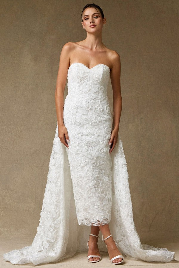 Romantic Tea-length Sheath Wedding Dress W/ Overskirt  SRW2562M-W-MIDI