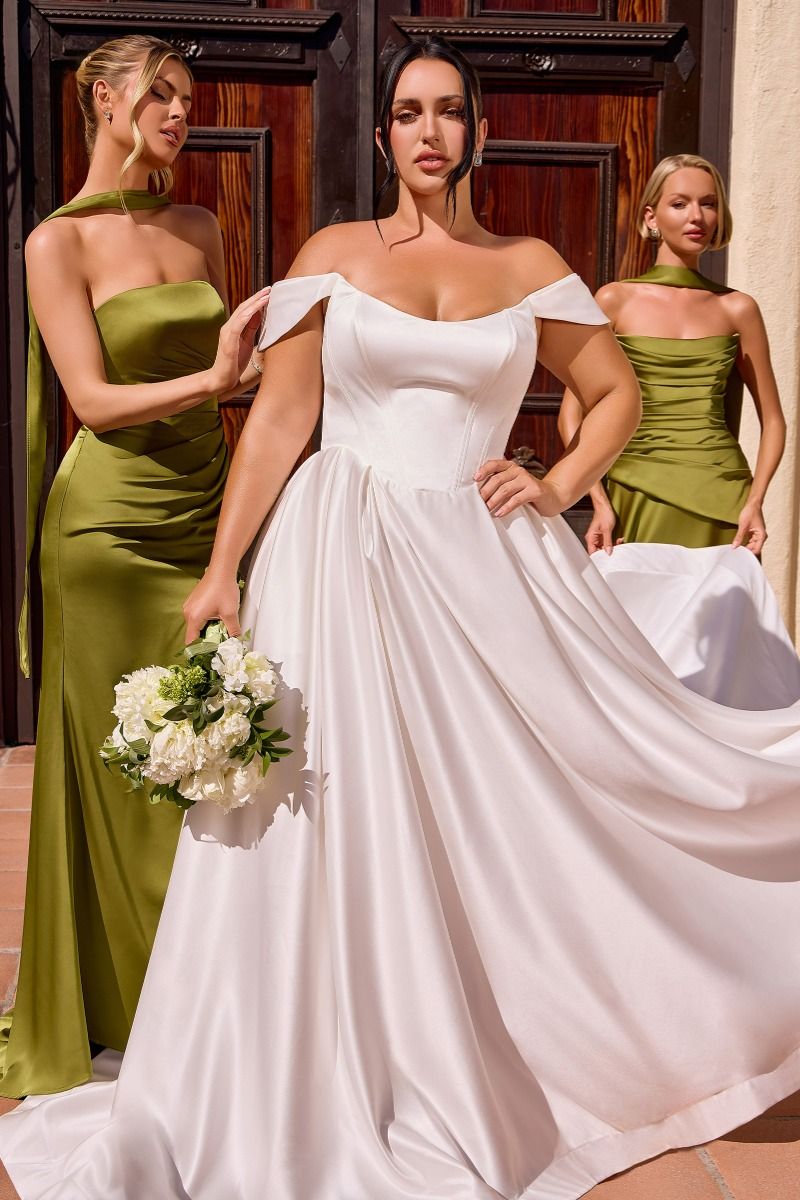 OFF THE SHOULDER SOFT SATIN BRIDAL BALL GOWN