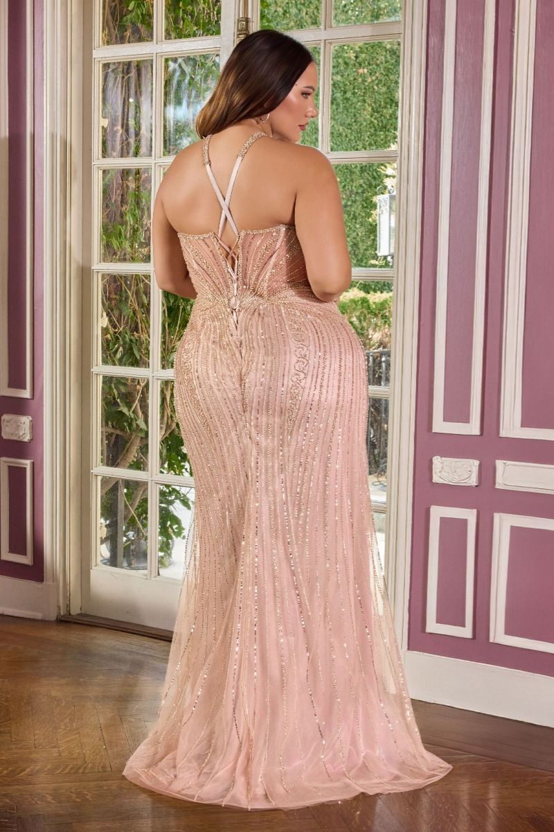 Halter cutout neckline with intricate beaded detailing Plus Size