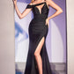 CD881 ASYMMETRICAL SHOULDER STRETCH SATIN FITTED GOWN