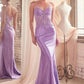 CDS450 FITTED GLITTER & LACE STRETCH SATIN GOWN