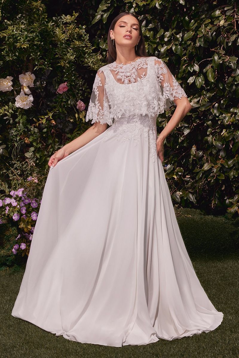 CDS503W A-LINE CHIFFON BRIDAL GOWN WITH REMOVABLE CAPE