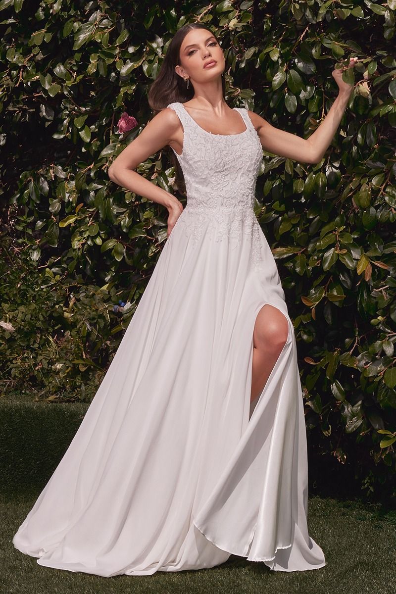 CDS503W A-LINE CHIFFON BRIDAL GOWN WITH REMOVABLE CAPE