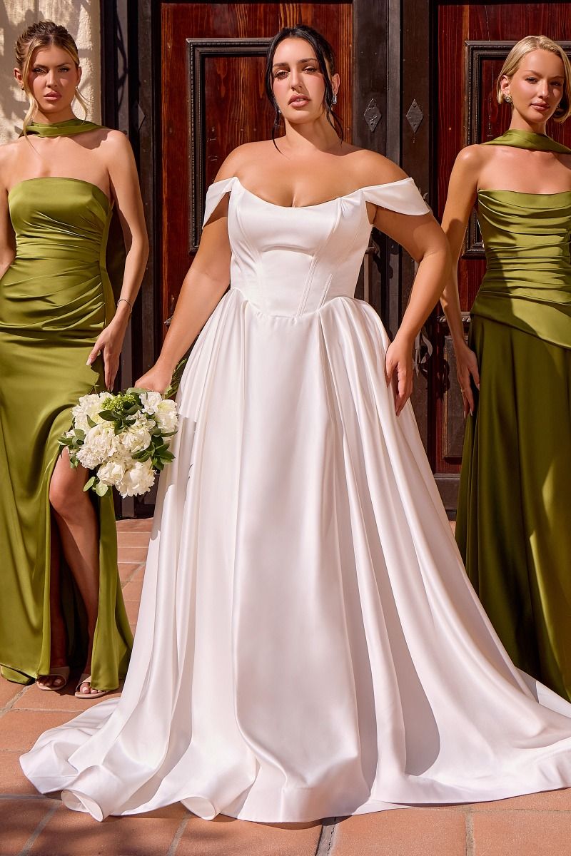 OFF THE SHOULDER SOFT SATIN BRIDAL BALL GOWN