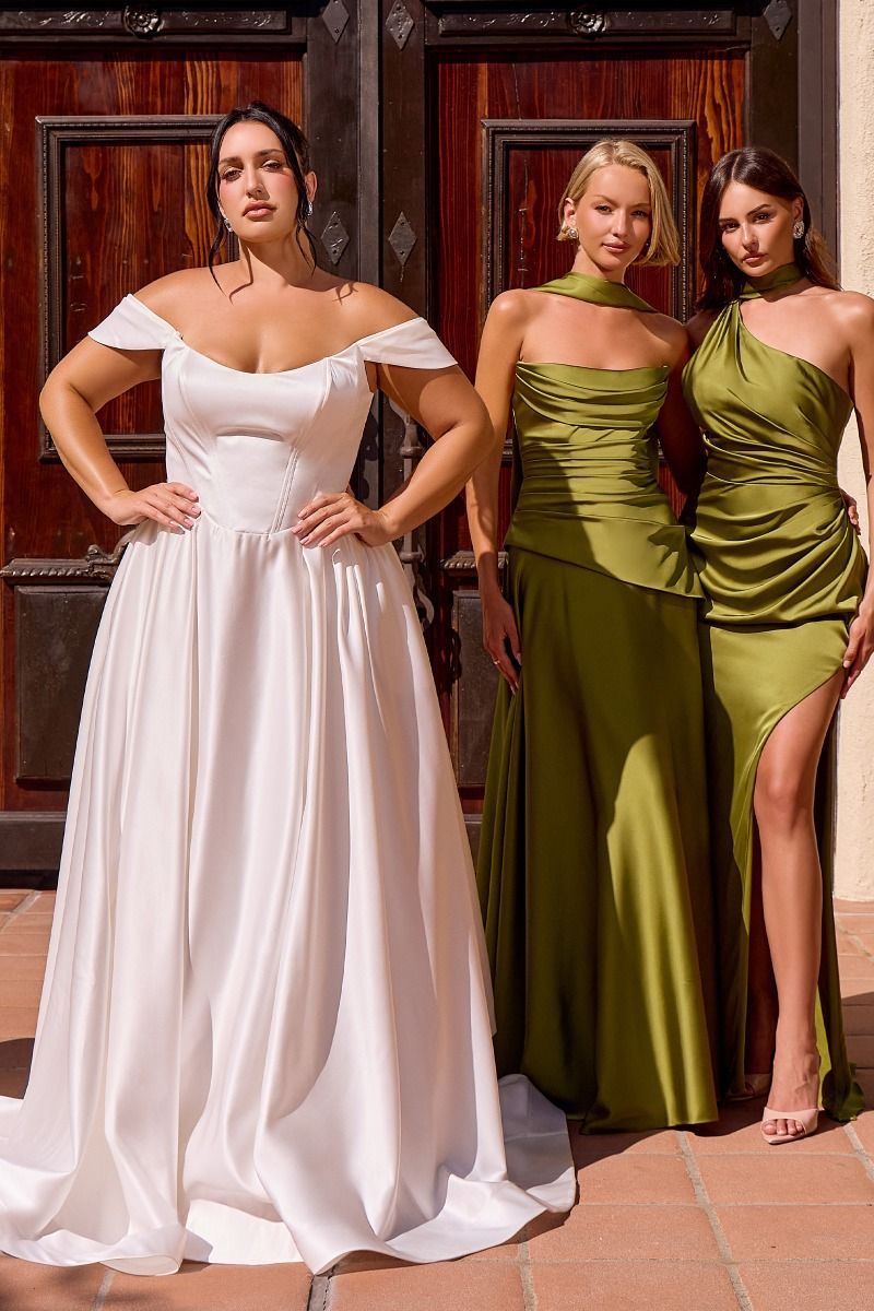 OFF THE SHOULDER SOFT SATIN BRIDAL BALL GOWN