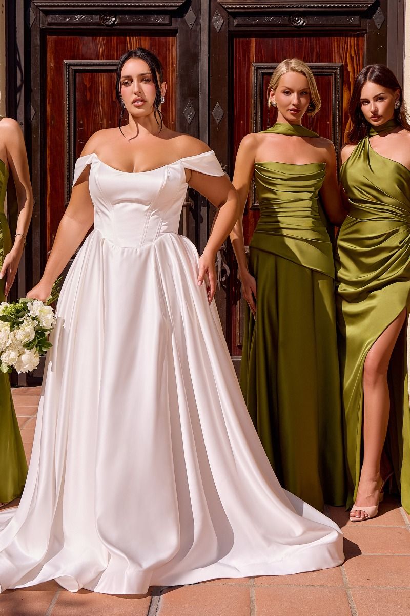 OFF THE SHOULDER SOFT SATIN BRIDAL BALL GOWN