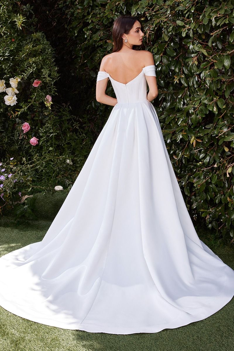 OFF THE SHOULDER SOFT SATIN BRIDAL BALL GOWN