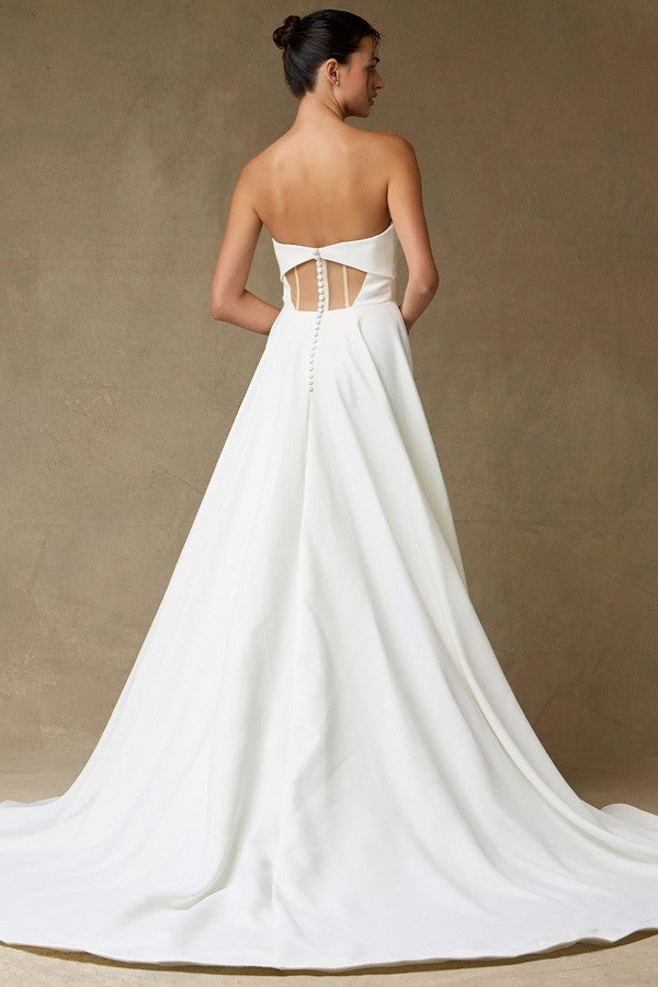 Strapless Pleat Top Stretch Satin Bridal Gown  MFW24118-W