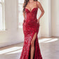CM334 SEQUIN PRINTED FITTED BUSTIER GOWN