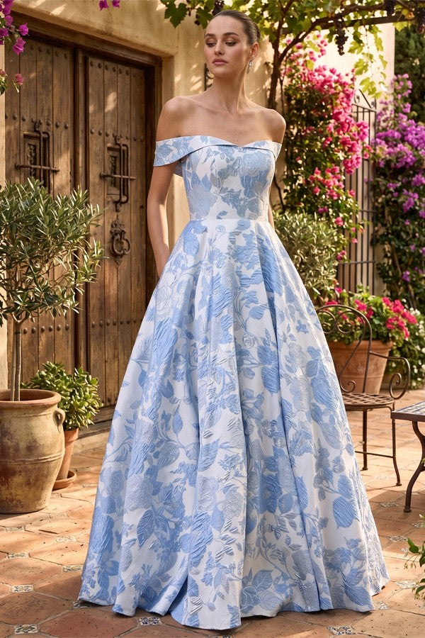 Off Shoulder Sweetheart Neckline Jacquard Dress  AN26033-JACQ