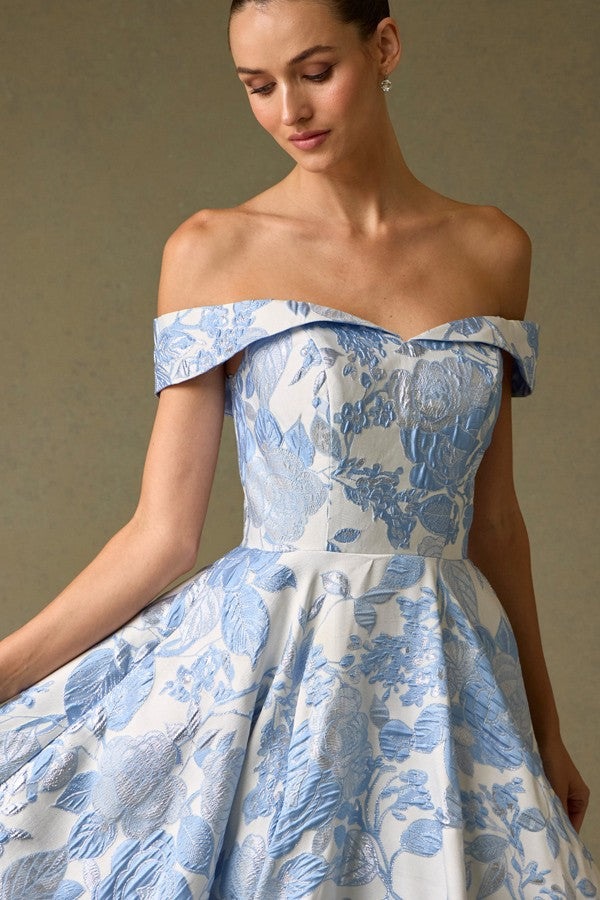 Off Shoulder Sweetheart Neckline Jacquard Dress  AN26033-JACQ
