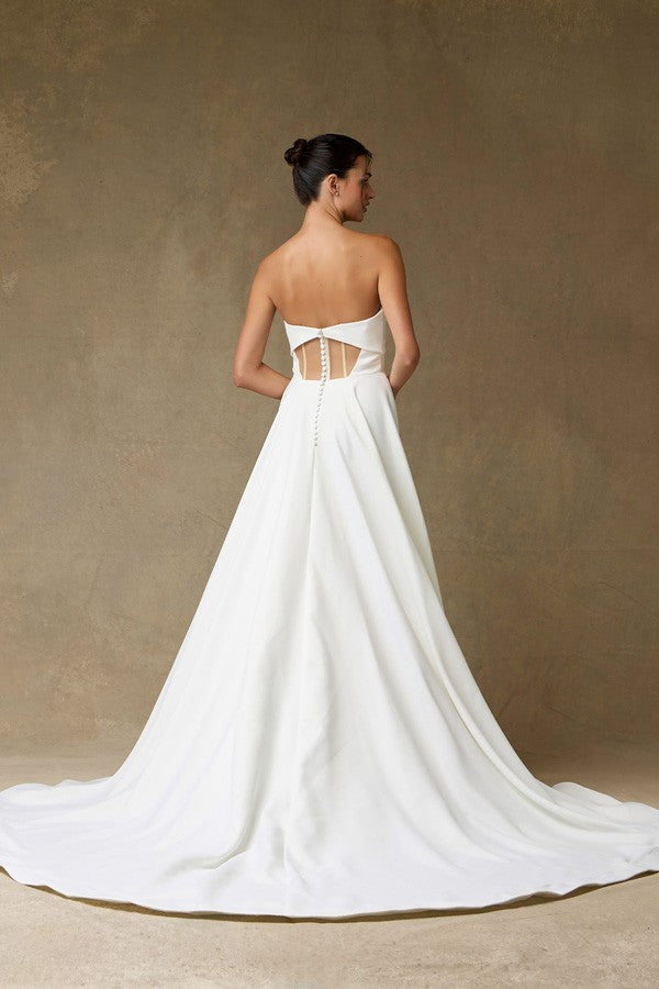 Strapless Pleat Top Stretch Satin Bridal Gown  MFW24118-W
