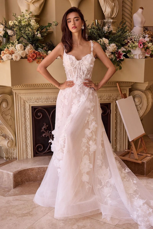 WL045 INTRICATE FLORAL APPLIQUE A-LINE TULLE WEDDING DRESS